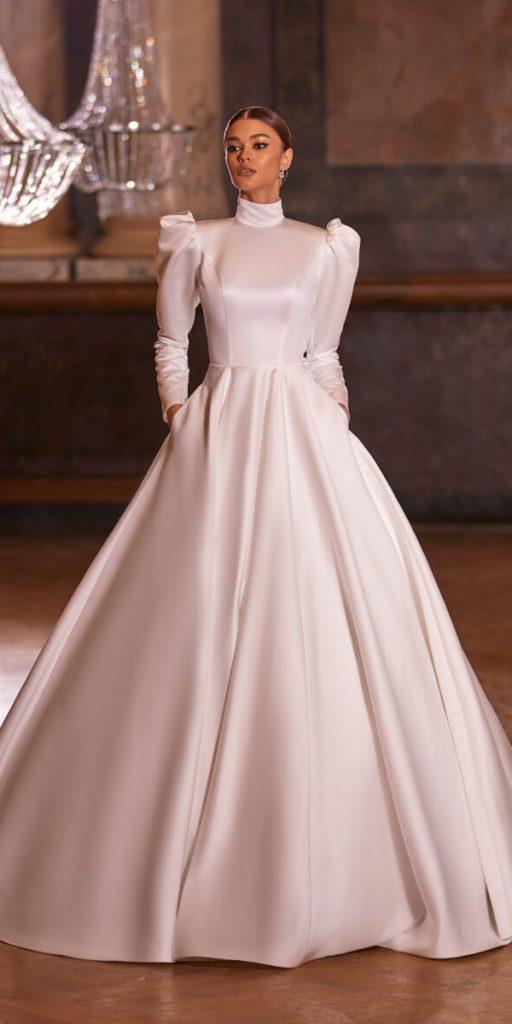 modest wedding dresses ball gown high neck with long sleeves milla nova