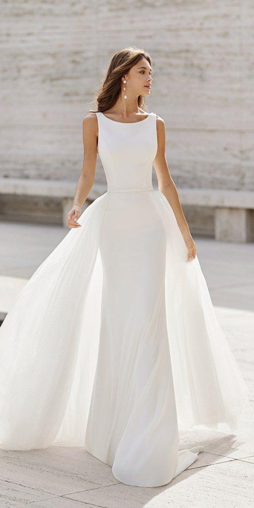 modest wedding dresses sheath with overskirt sleveless rosa clara