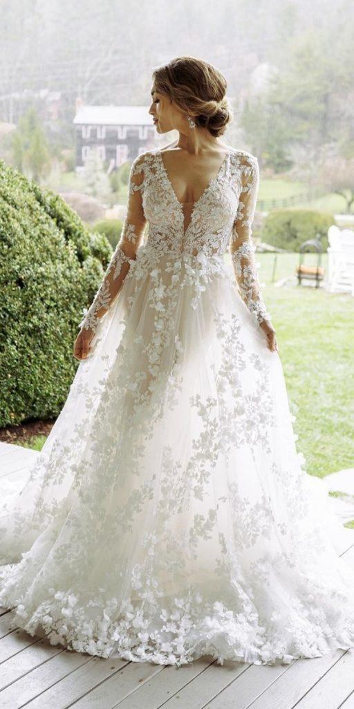 princess wedding dresses a line with long sleeves lace martinaliana