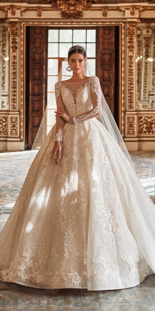 princess wedding dresses with illusion sleeves lace naviblue