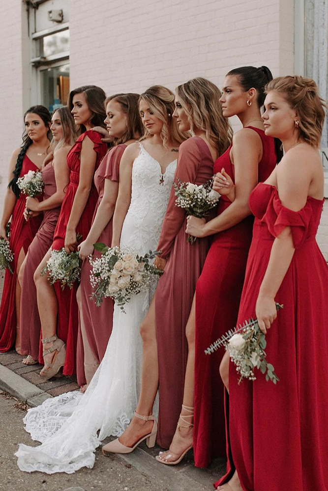 red bridesmaids dresses