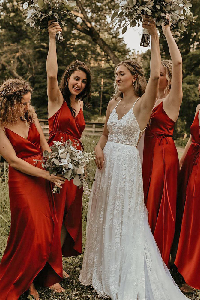 Crimson bridesmaid cheap dresses