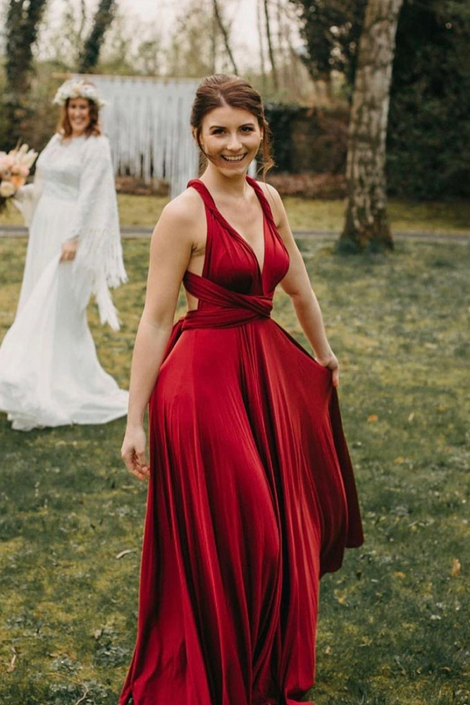 red bridesmaid dresses mismatched long rustic twobirdsnewyork