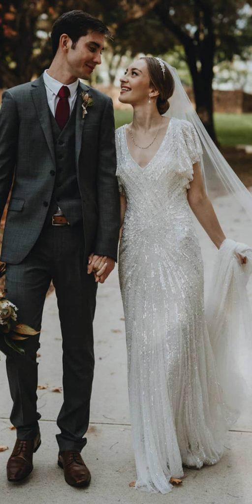 vintage wedding dresses 1920s sheath sequins v neckline gatsby elizajanehowell