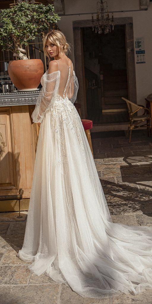 a line wedding dresses with sleeves train oksana mukha