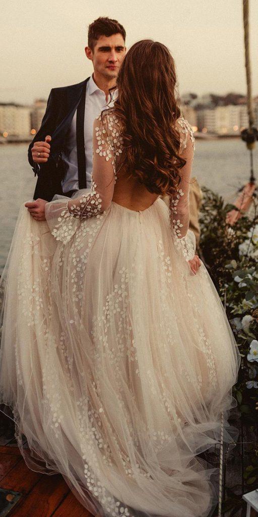  boho wedding dresses with sleeves a line open back beach aliciaruedaatelier