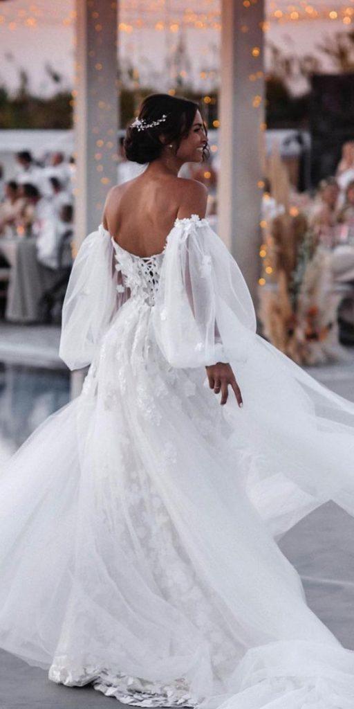 bridal gowns with sleeves puff low back millanova
