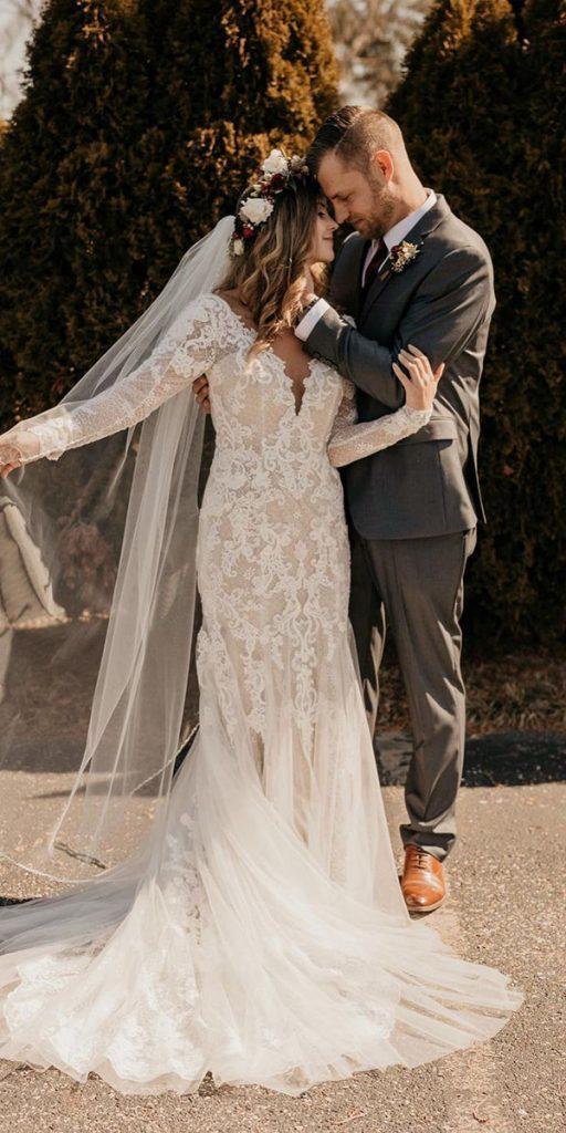 bridal gowns with sleeves sheath lace sexy casablanca