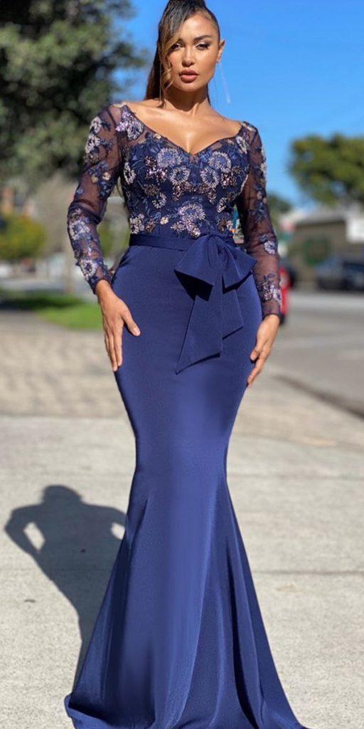 country mother of the bride dress trumpet sexy with sleeves navy whiterunway