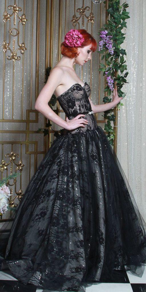 gothic wedding dresses tea length strapless neckline tulle skirt lace annageorgina