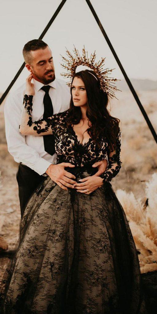gothic wedding dresses with long sleeves lace black white bellaleighphotography