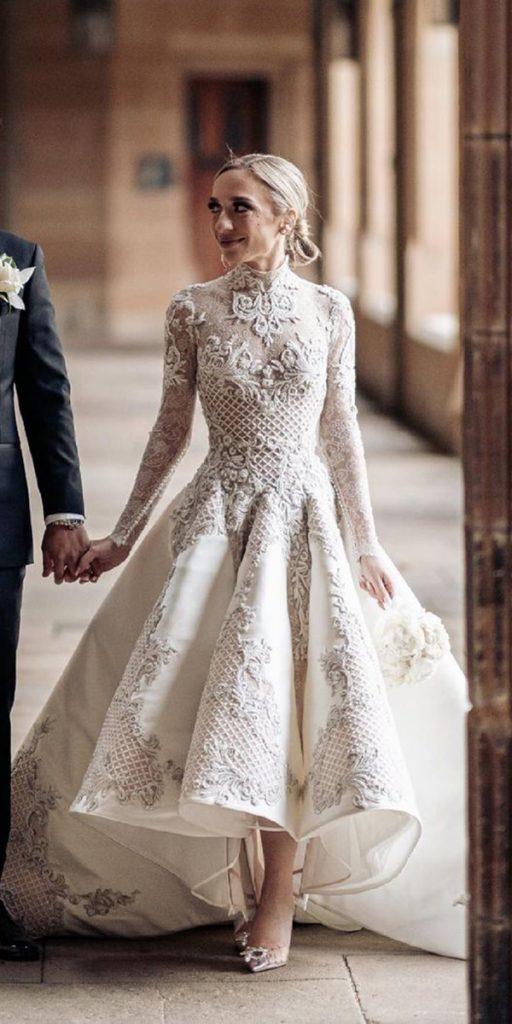 high low wedding dresses with long sleeves lace vintage jatoncouture