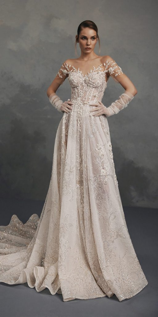  ivory wedding dresses a line lace floral sweetheart neckline innocentia