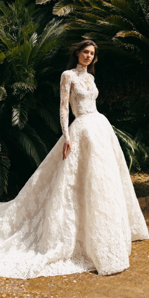 ivory wedding dresses ball gown lace with long sleeves ball gown monique