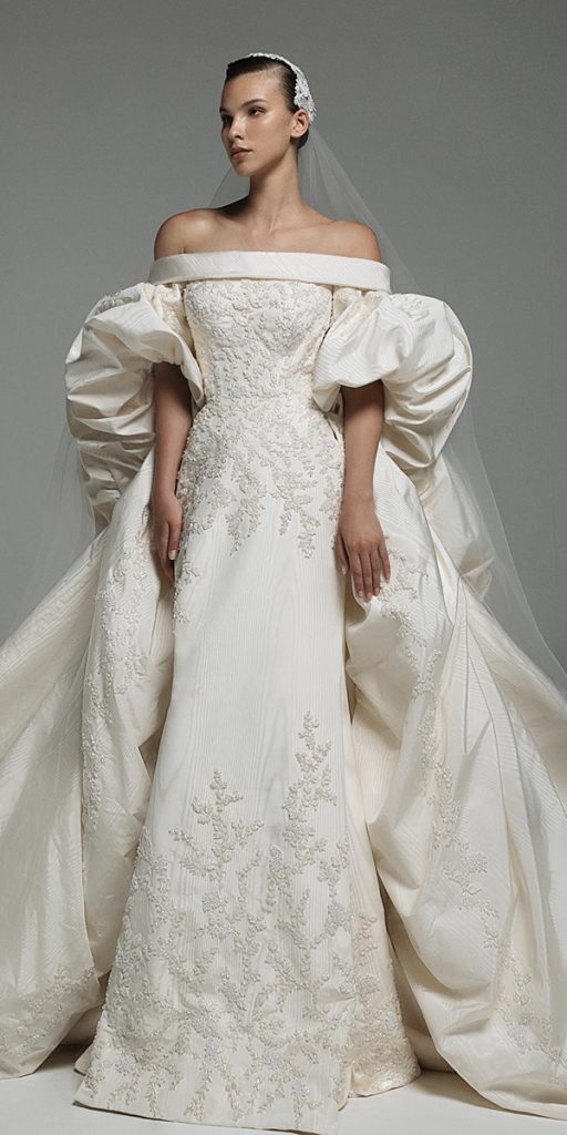 ivory wedding dresses off the shoulder puff sleeves ashi