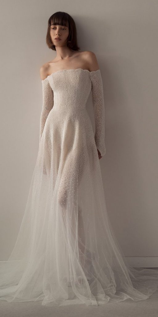 ivory wedding dresses simple off the shoudler sleeves chanamarelus