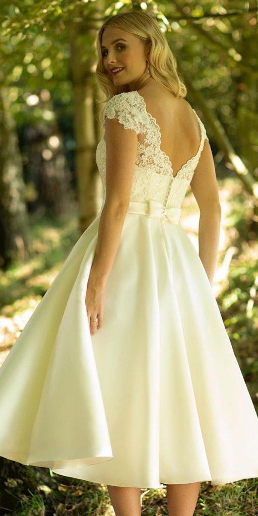  knee length wedding dresses lace top v back truebride