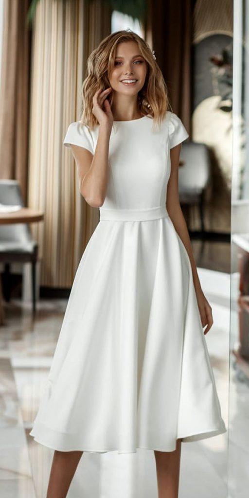  knee length wedding dresses simple with cap sleeves loft_wedding