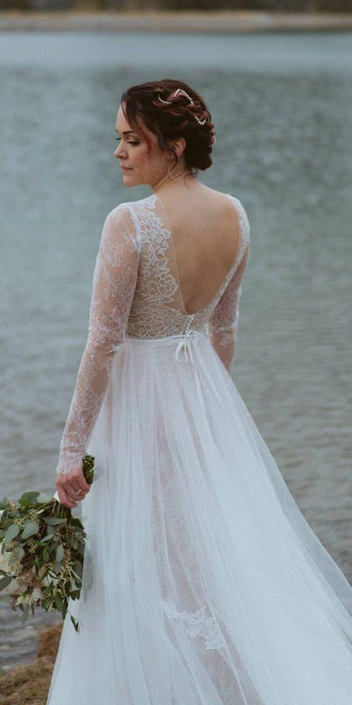 long sleeve wedding dresses bohemian v back lace watters