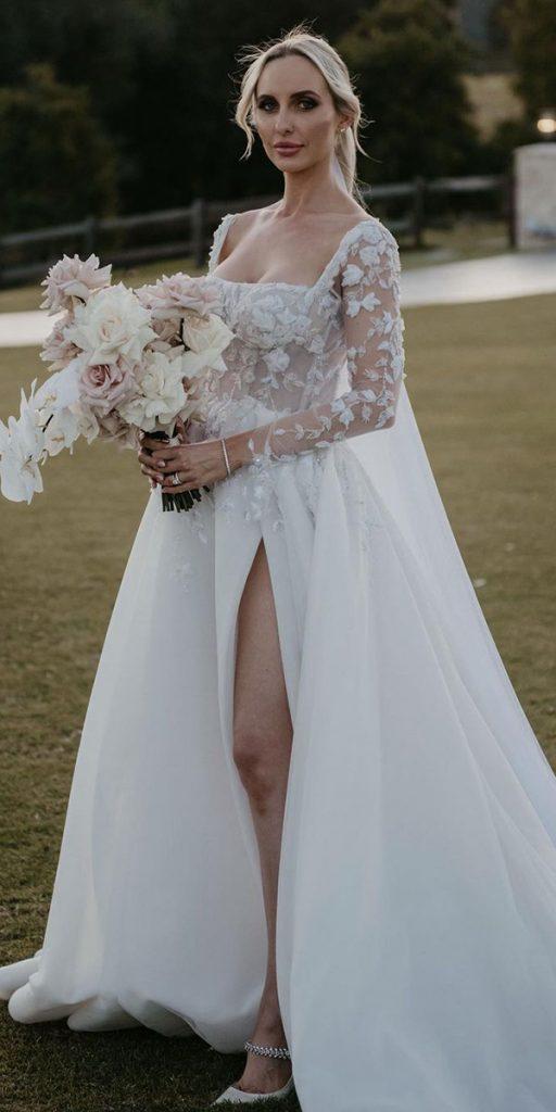 long sleeve wedding dresses with slit princess country pallascouture