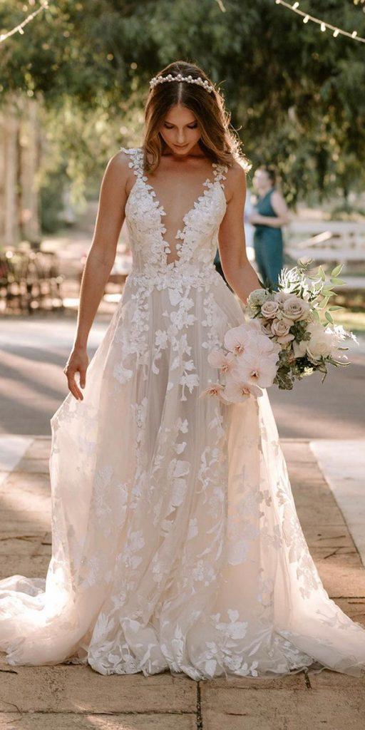  rustic wedding dresses a line deep v neckline floral galialahav