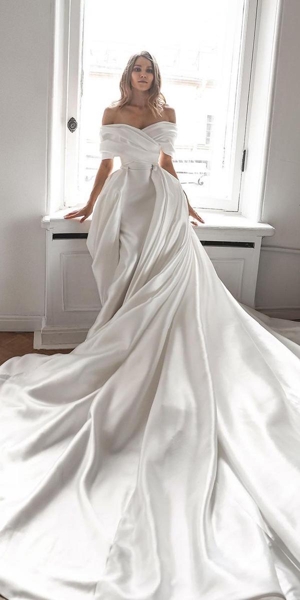 silk wedding dresses simple off the shoulder with train oliviabottega
