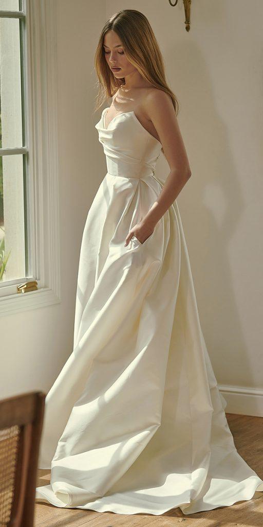 silk wedding dresses simple strapless neckline lihi hod