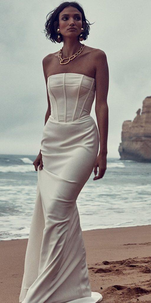 silk wedding dresses strapless neckline simple beach kyhastudios