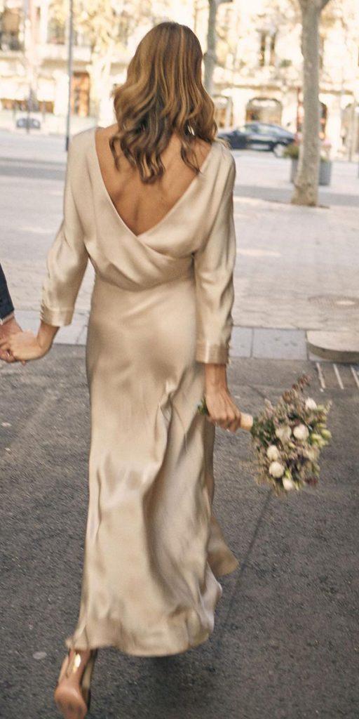 simple wedding dresses with sleeves beige low back sexy calistaone