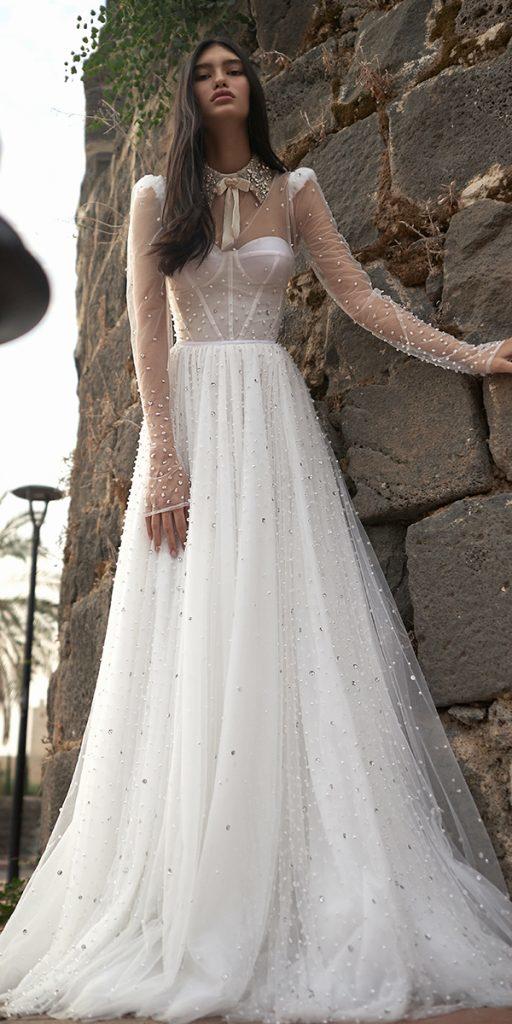 summer wedding dresses with illusion sleeves inbal dror