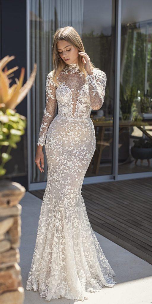 trumpet wedding dresses sexy with illusion long sleeves lee grebenau