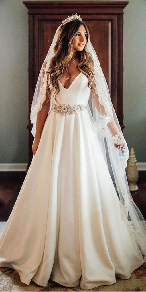 vintage wedding dresses simple v neckline taralatour