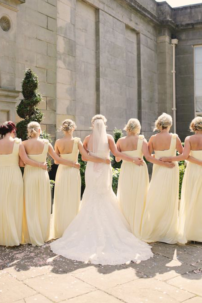  yellow bridesmaid dresses light pastel simple mori lee