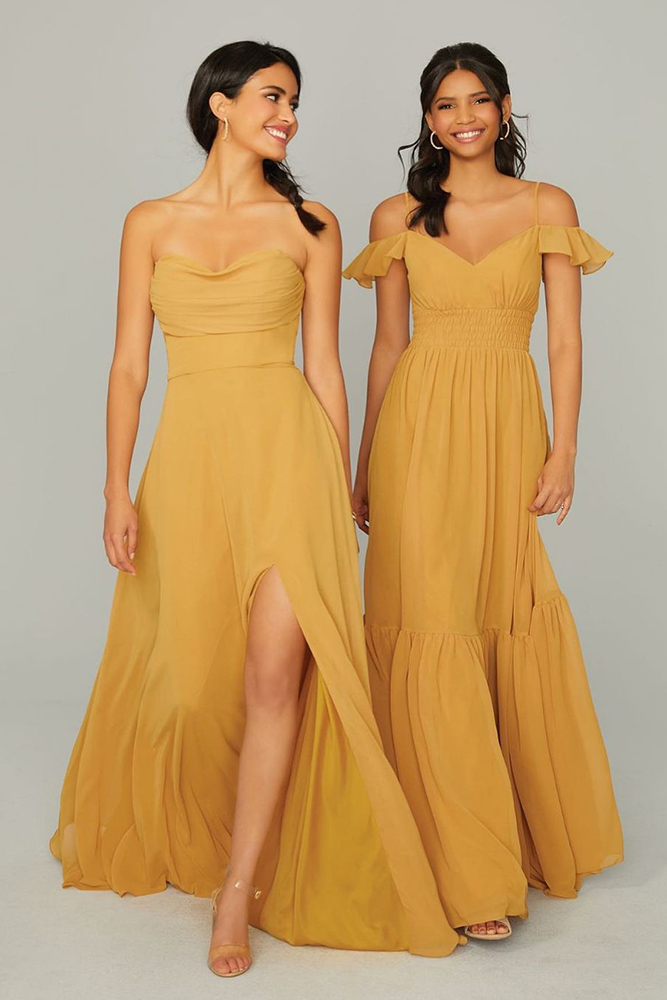  yellow bridesmaid dresses simple mustard long morilee