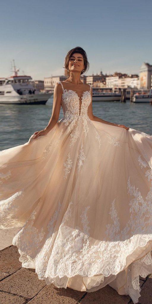 beach wedding dresses with spaghetti straps lace ivory vierobridal