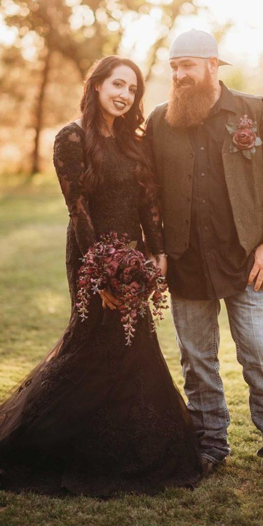 black wedding dresses mermaid with long sleeves lace cocomelody