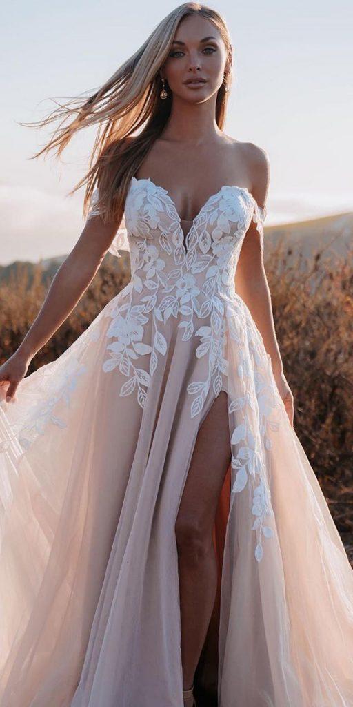bohemian wedding dresses a line sweetheart strapless neckline allurebridals