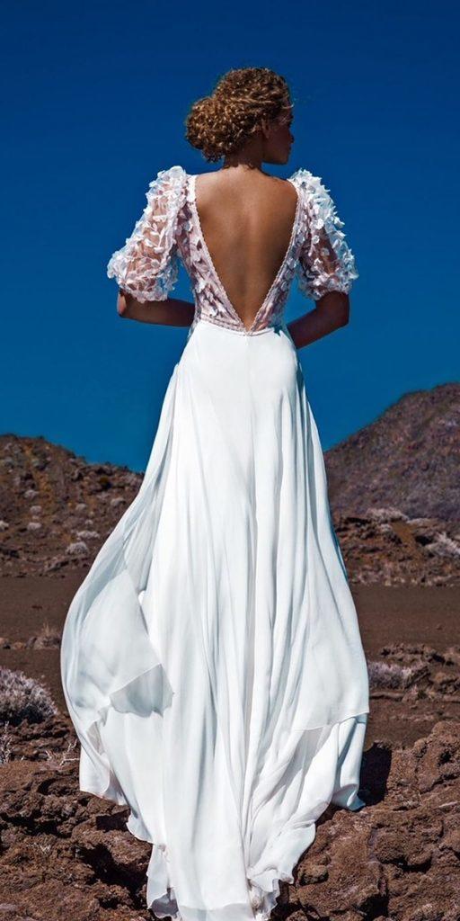 bohemian wedding dresses a line v back with puff sleeves fabienne alagama