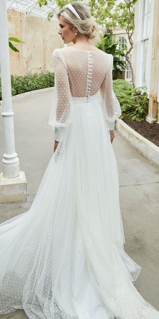 bohemian wedding dresses a line with long sleeves sassiholford