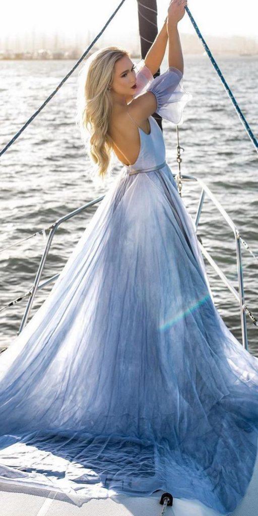 colored wedding dresses a line ombre with spaghetti straps blue leanne marshal