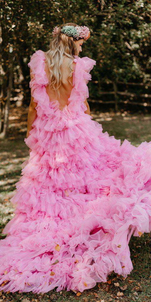 colored wedding dresses pink ruffled skirt simple millia london