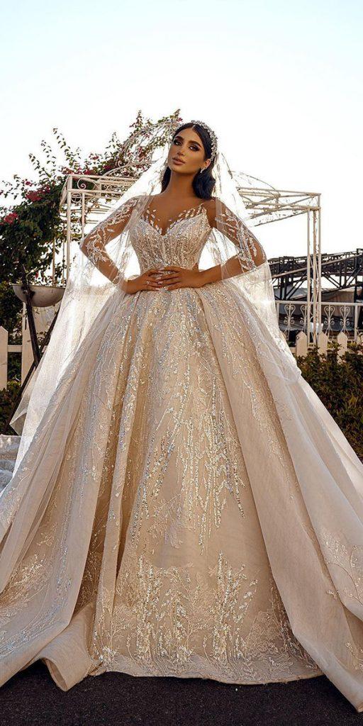 illusion long sleeve wedding dresses ball gown sweetheart neckline saidmhamad