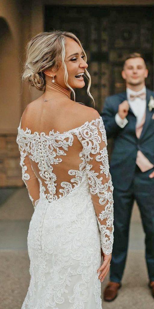 illusion long sleeve wedding dresses off the shoulder strapless neckline morilee
