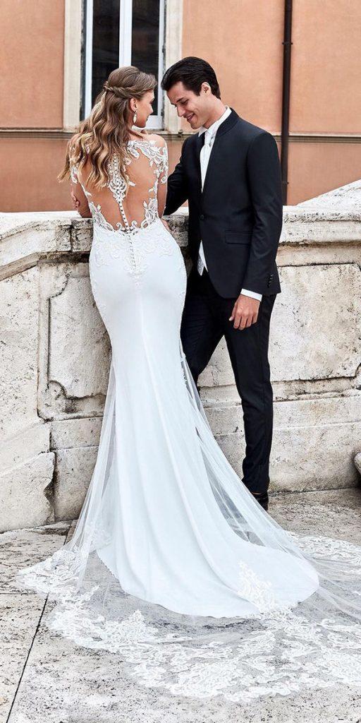 lace back wedding dresses trumpet tatto effect back pronovias