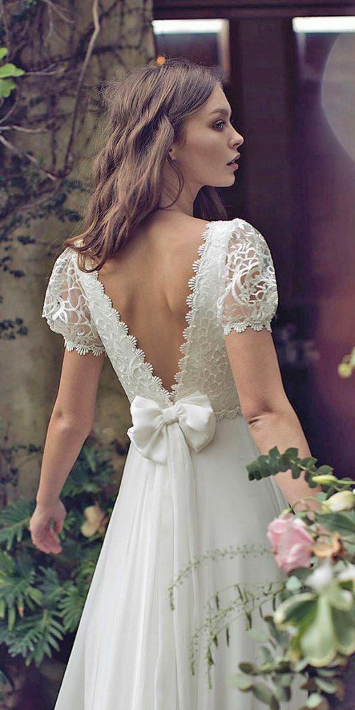 lace back wedding dresses with cap sleeves v back with bow asaf dadush