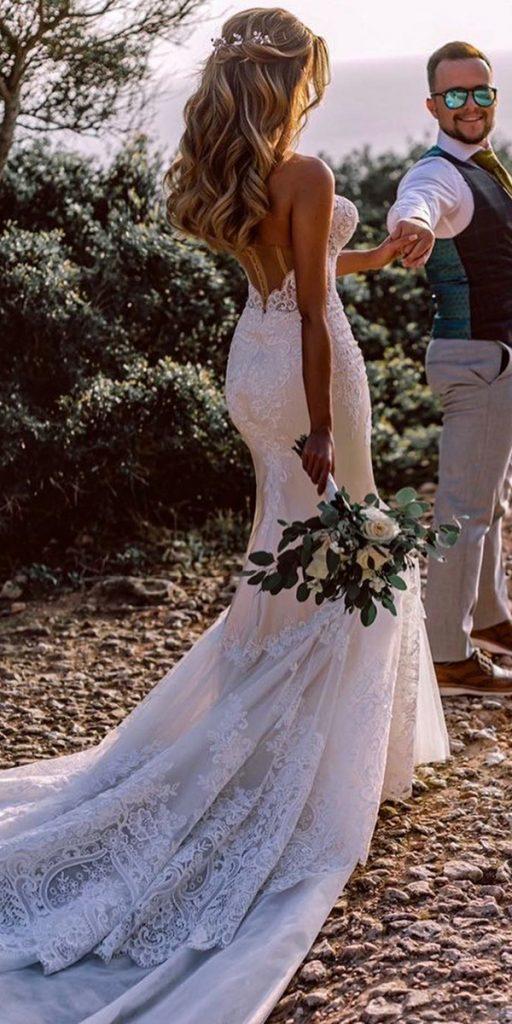 lace boho wedding dresses low back with train vintage rikidalal