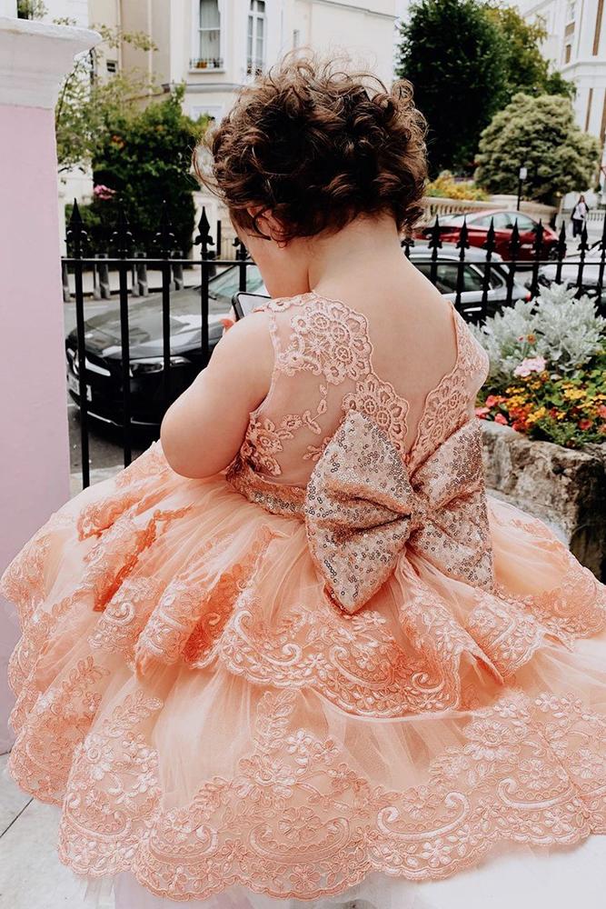 lace flower girl dresses blush ruffled skirt with bow ittybittytoes
