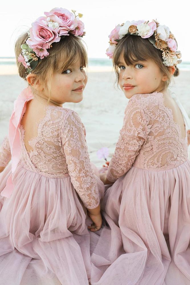 lace flower girl dresses blush with long sleeves country rustic arabellaandrose