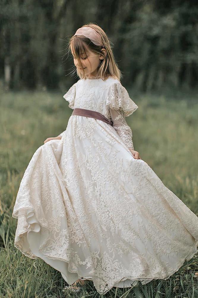 lace flower girl dresses bohemian with long sleeves sommera