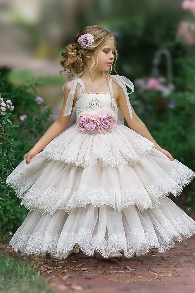 lace flower girl dresses ruffled skirt tulle country irinkac